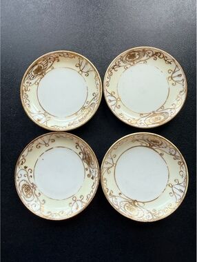 Antique Nippon Japan Set of 4 Small Plates Hand Painted Gold Moriage c.1910